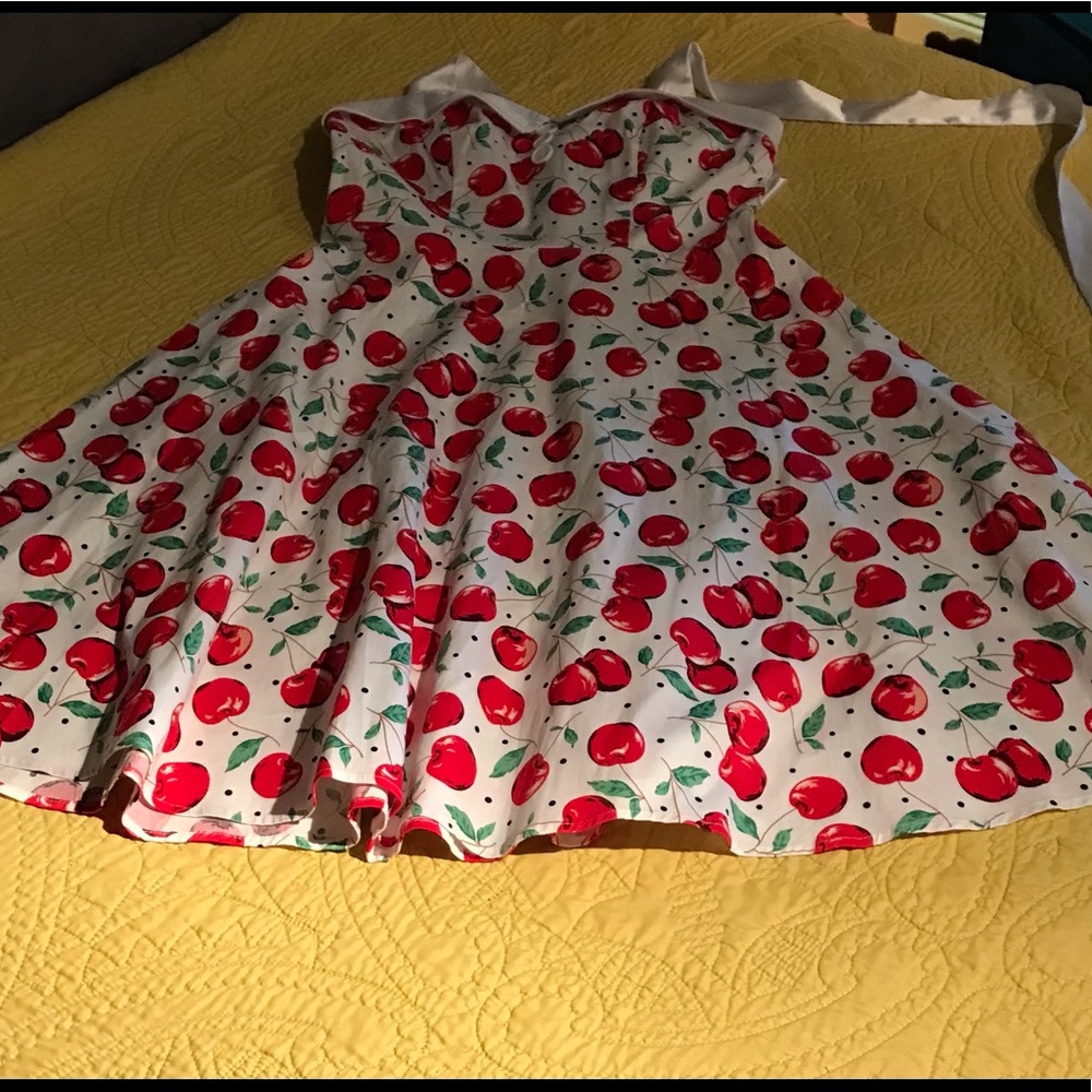 Dressy star cherry print halter dress.